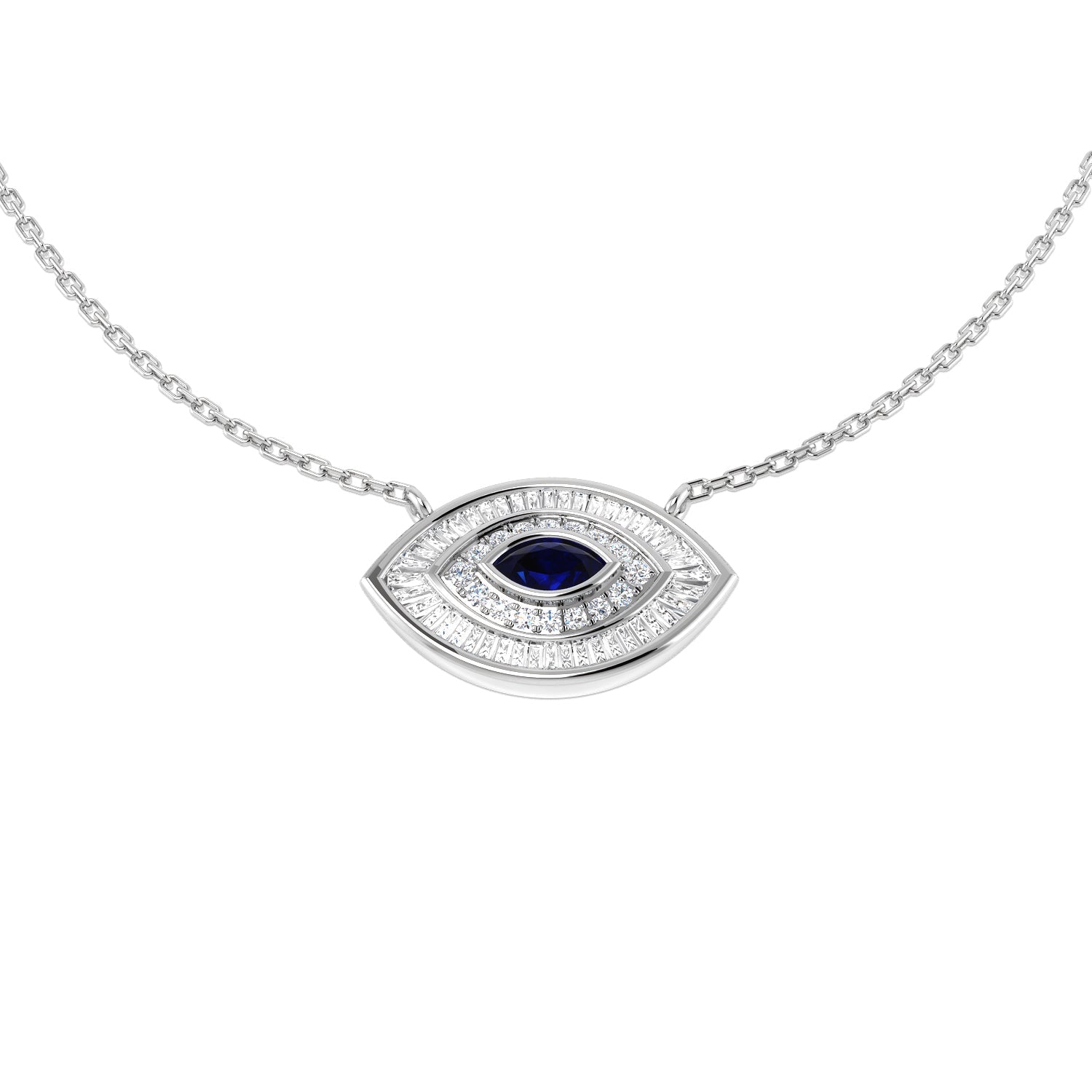 Marquise Blue Sapphire Evil Eye Diamond Necklace in 10K/14K gold and platinum with certified lab-grown or natural diamonds