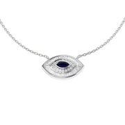 Marquise Blue Sapphire Evil Eye Diamond Necklace in 10K/14K gold and platinum with certified lab-grown or natural diamonds