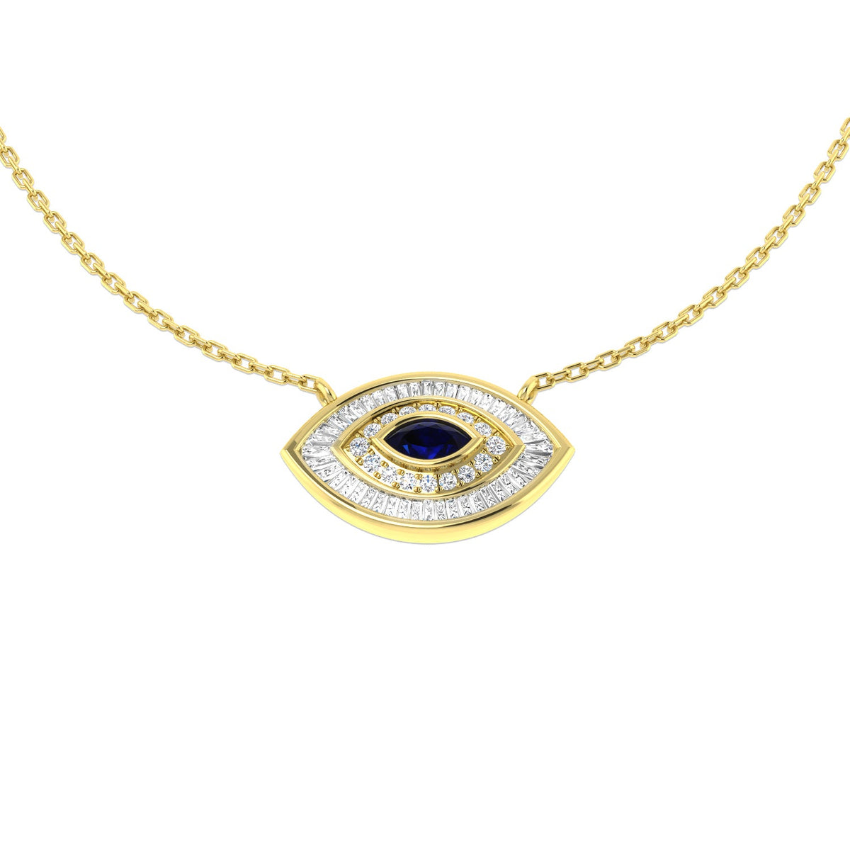 Marquise Blue Sapphire Evil Eye Diamond Necklace in 10K/14K gold and platinum with certified lab-grown or natural diamonds