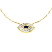 Marquise Blue Sapphire Evil Eye Diamond Necklace in 10K/14K gold and platinum with certified lab-grown or natural diamonds