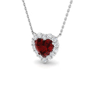 Heart Ruby Diamond Halo Pendant Necklace in 10K/14K gold and platinum with certified lab-grown or natural diamonds