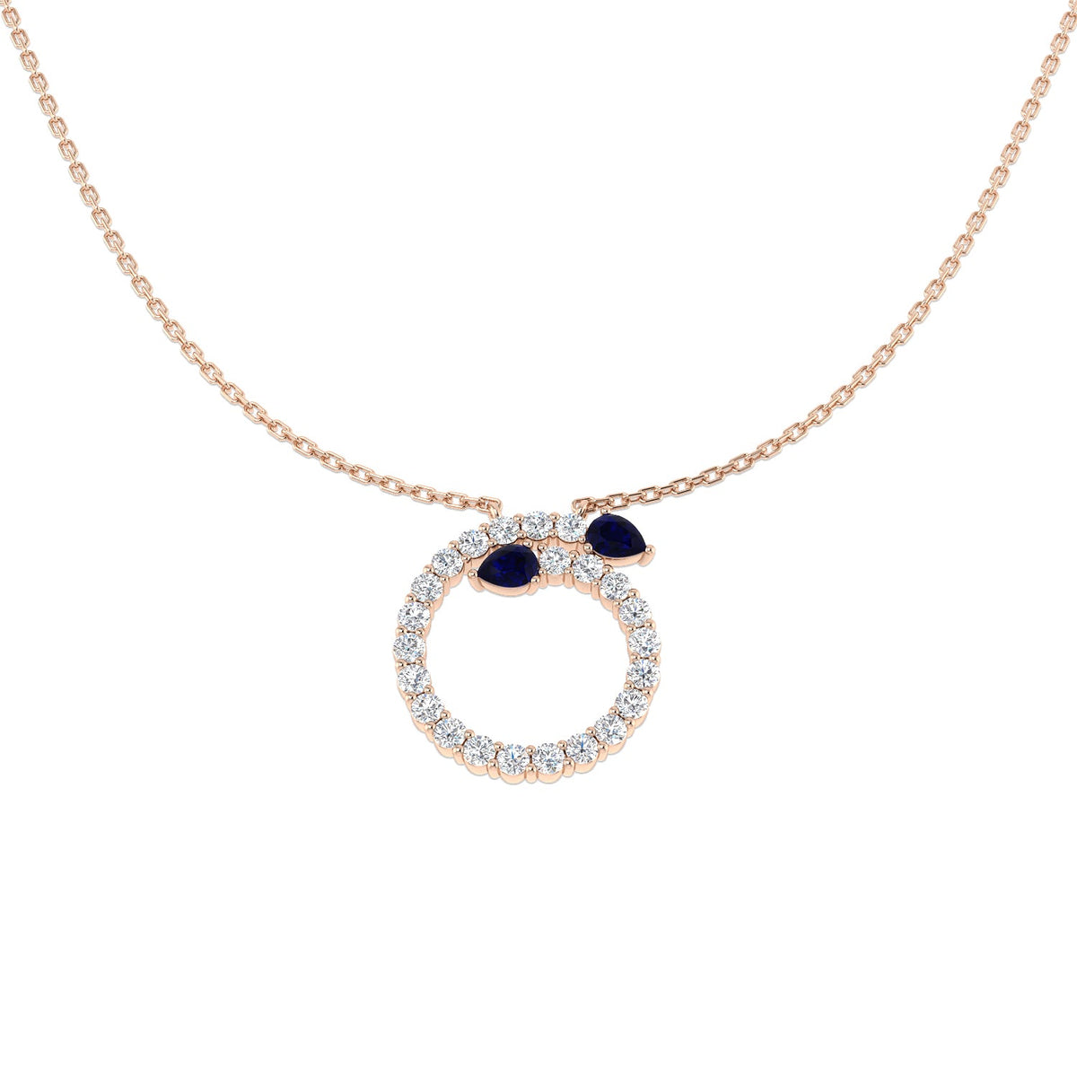 Blue Sapphire Pendant Necklace with Diamond Open Circle Design in 10K/14K gold and platinum with certified lab-grown or natural diamonds