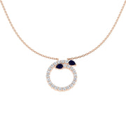 Blue Sapphire Pendant Necklace with Diamond Open Circle Design in 10K/14K gold and platinum with certified lab-grown or natural diamonds