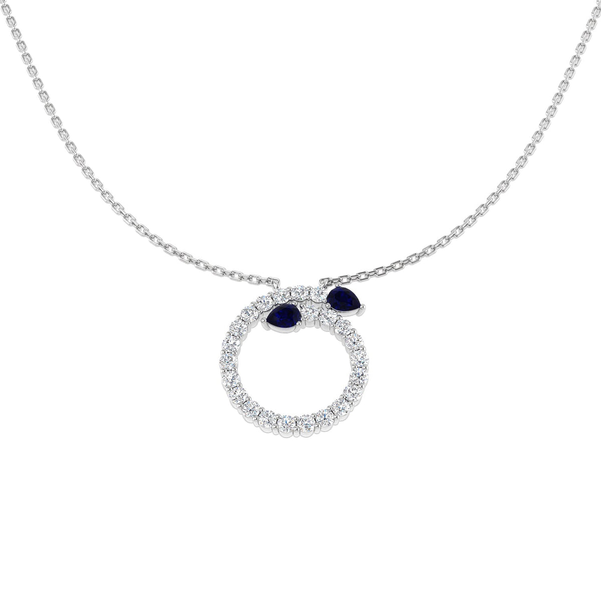 Blue Sapphire Pendant Necklace with Diamond Open Circle Design in 10K/14K gold and platinum with certified lab-grown or natural diamonds