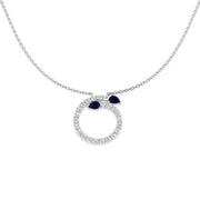 Blue Sapphire Pendant Necklace with Diamond Open Circle Design in 10K/14K gold and platinum with certified lab-grown or natural diamonds