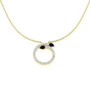 Blue Sapphire Pendant Necklace with Diamond Open Circle Design in 10K/14K gold and platinum with certified lab-grown or natural diamonds
