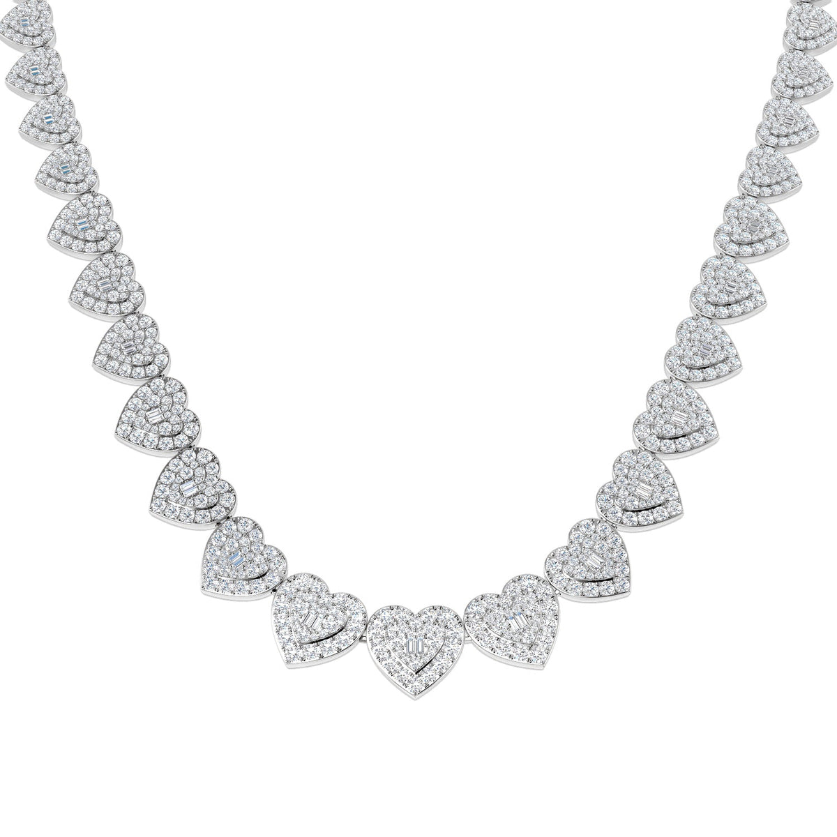 Heart Diamond Tennis Necklace in 10K/14K gold and platinum with certified lab-grown or natural diamonds