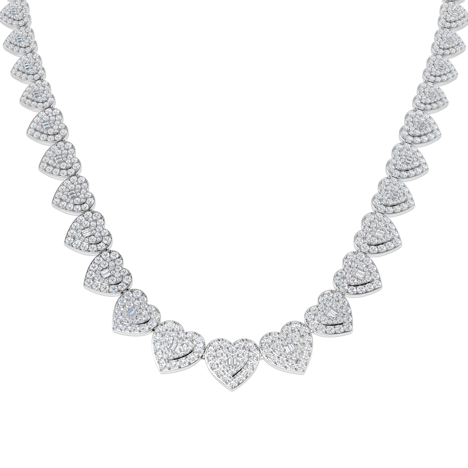 Heart Diamond Tennis Necklace in 10K/14K gold and platinum with certified lab-grown or natural diamonds