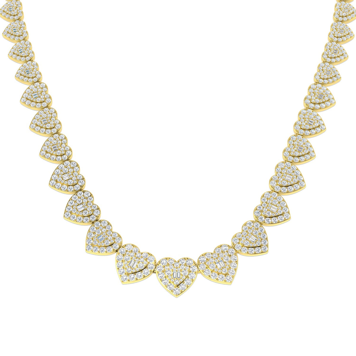 Heart Diamond Tennis Necklace in 10K/14K gold and platinum with certified lab-grown or natural diamonds