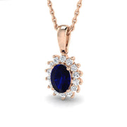 Oval Blue Sapphire Pendant Necklace in 10K/14K gold and platinum with certified lab-grown or natural diamonds