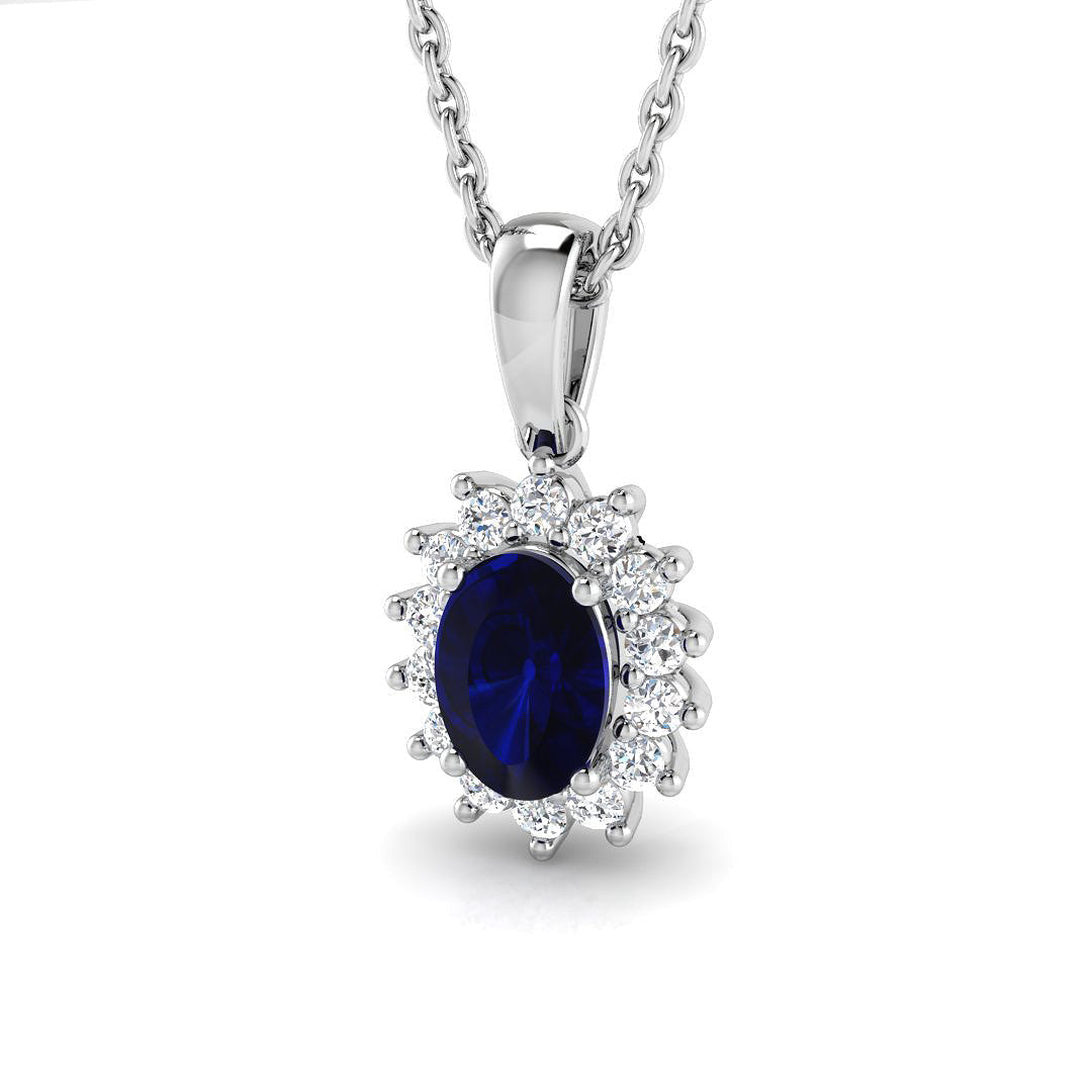 Oval Blue Sapphire Pendant Necklace in 10K/14K gold and platinum with certified lab-grown or natural diamonds