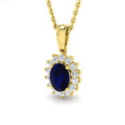 Oval Blue Sapphire Pendant Necklace in 10K/14K gold and platinum with certified lab-grown or natural diamonds