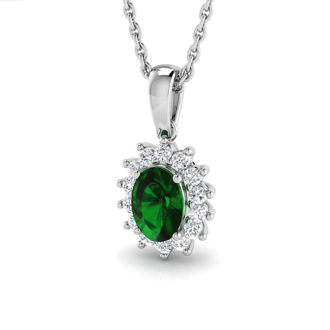 Emerald Diamond Cluster Pendant in in 10K/14K gold and platinum with certified lab-grown or natural diamonds