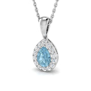 Aquamarine Diamond Pendant UK in 10K/14K gold and platinum with certified lab-grown or natural diamonds