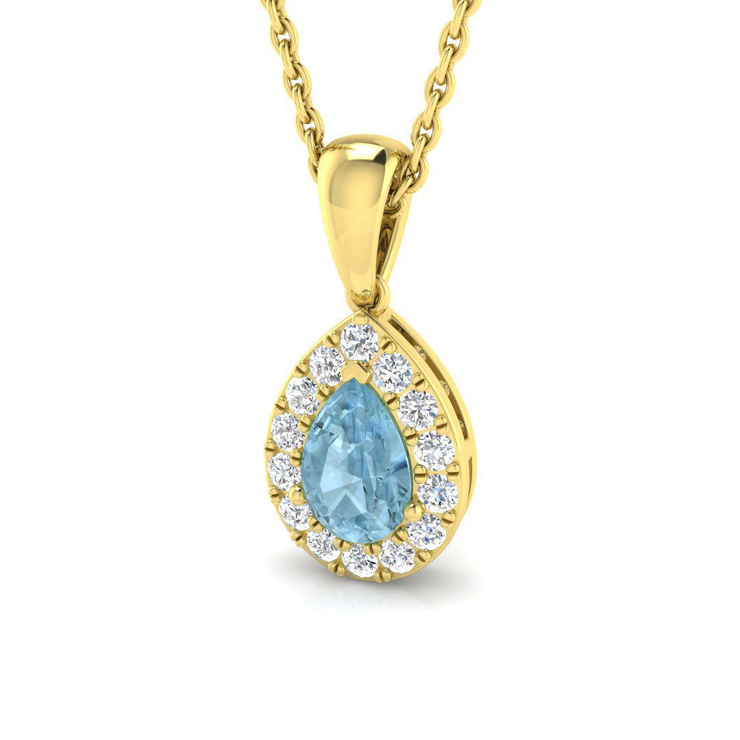 Aquamarine Diamond Pendant UK in 10K/14K gold and platinum with certified lab-grown or natural diamonds