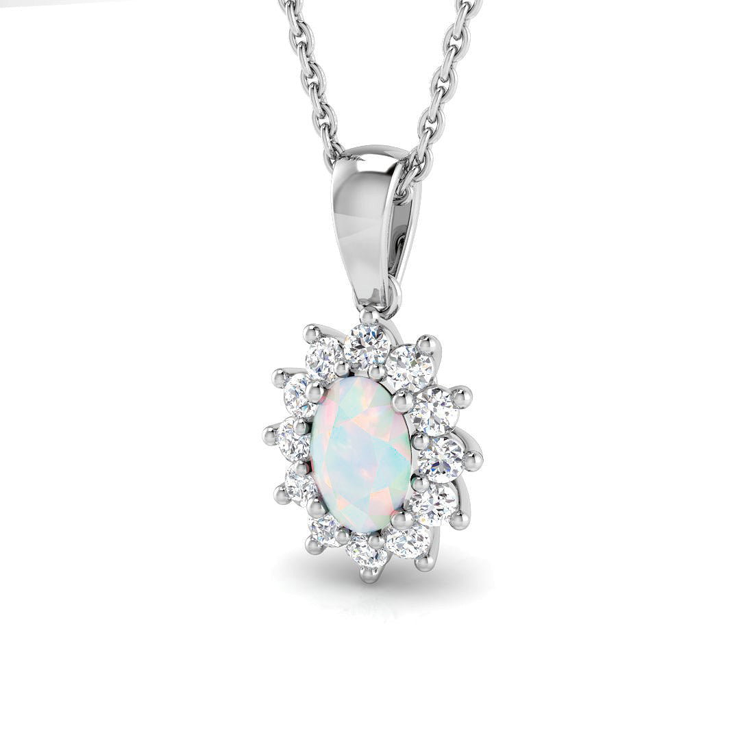 Opal Diamond Pendant UK in 10K/14K gold and platinum with certified lab-grown or natural diamonds