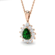 Pear Cut Emerald & Diamond Halo Pendant Without Chain in 10K/14K gold and platinum with certified lab-grown or natural diamonds