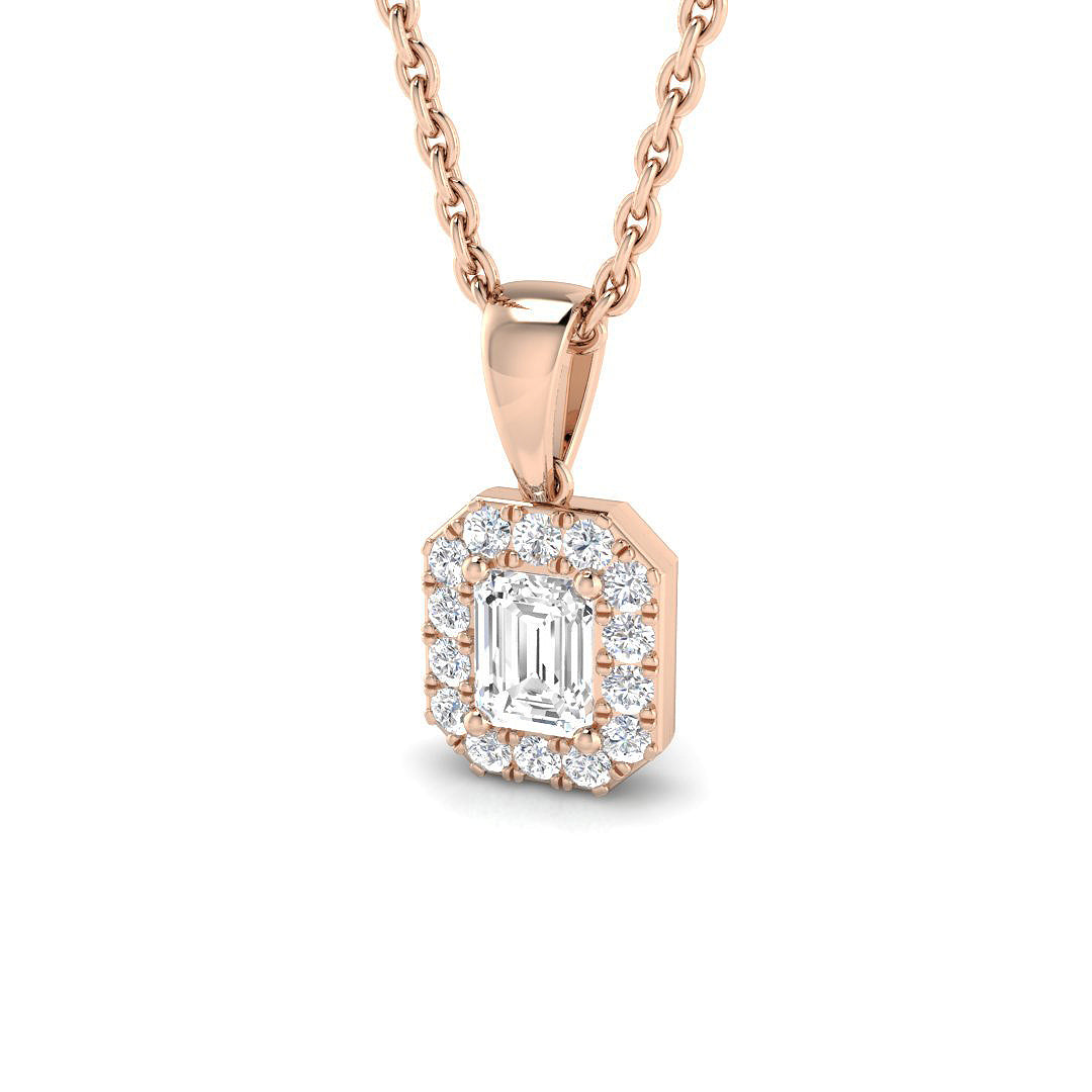 Baguette and Round Diamond Pendant Necklace in 10K/14K gold and platinum with certified lab-grown or natural diamonds