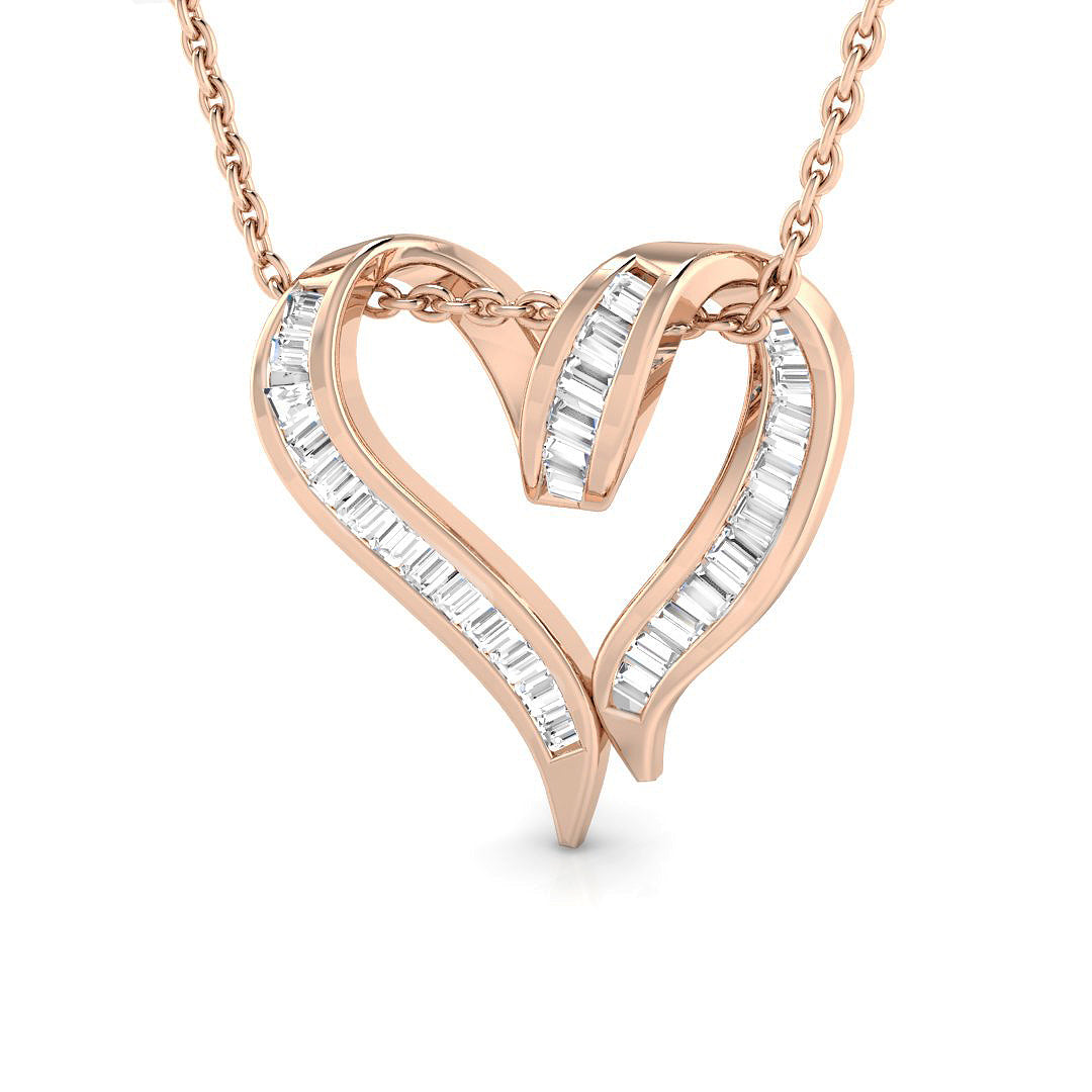 Baguette Heart Diamond Pendant in 10K/14K gold and platinum with certified lab-grown or natural diamonds