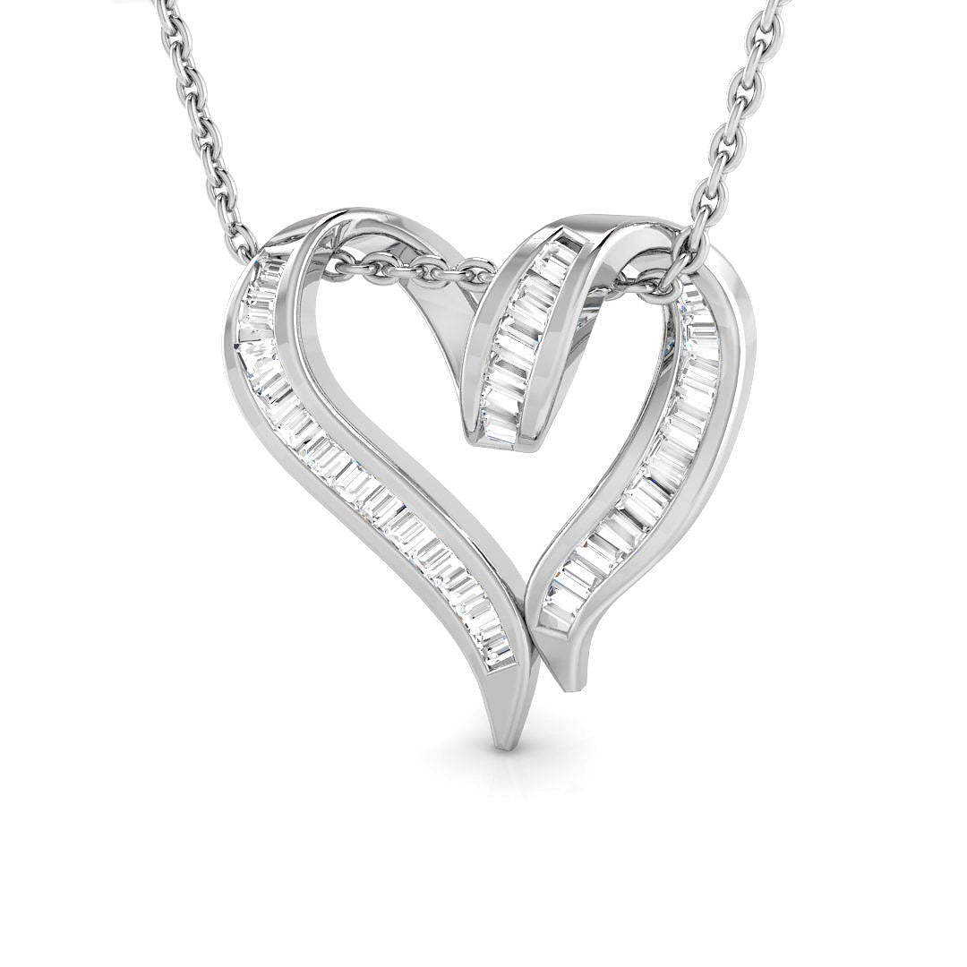 Baguette Heart Diamond Pendant in 10K/14K gold and platinum with certified lab-grown or natural diamonds