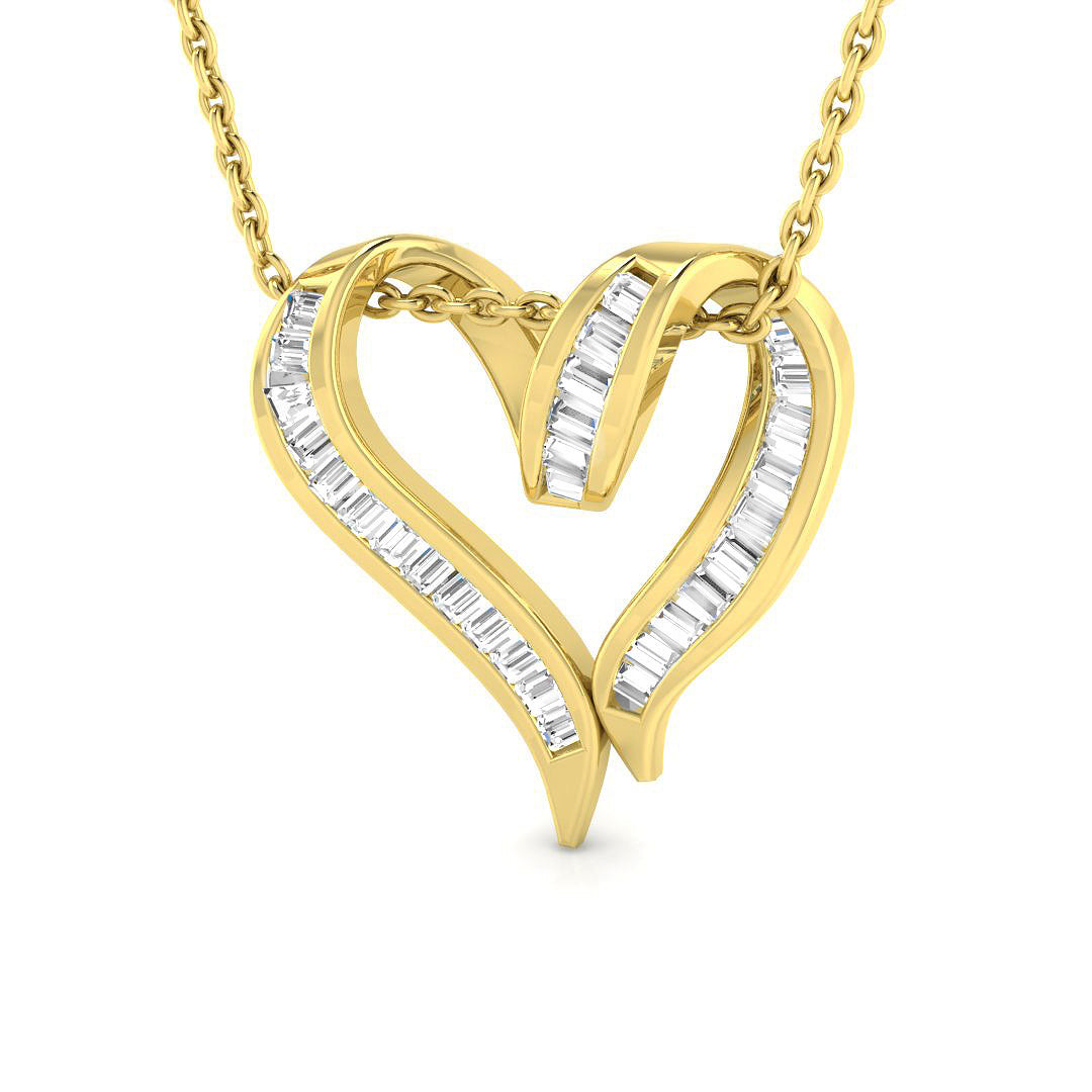 Baguette Heart Diamond Pendant in 10K/14K gold and platinum with certified lab-grown or natural diamonds