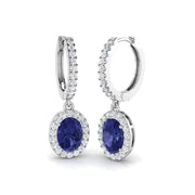 Elegant 3 Ct Tanzanite Diamond Hoop Earrings in 10K/14K gold and platinum with certified lab-grown or natural diamonds