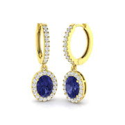 Elegant 3 Ct Tanzanite Diamond Hoop Earrings in 10K/14K gold and platinum with certified lab-grown or natural diamonds