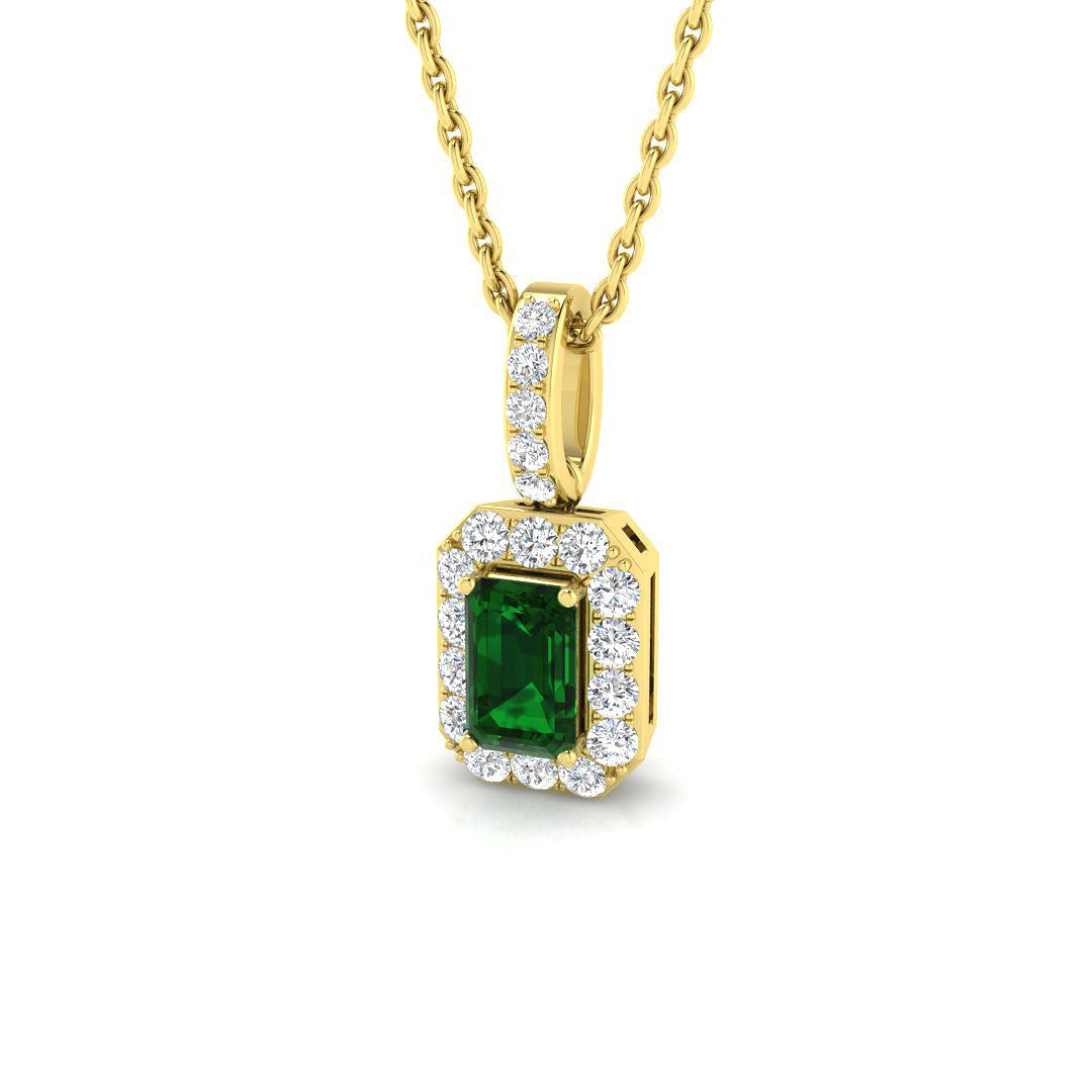 Emerald Cut Emerald Halo Pendant in 10K/14K gold and platinum with certified lab-grown or natural diamonds