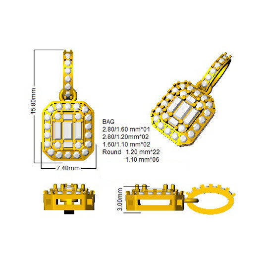 Erinus Baguette Brilliant Pendant 0.33ct to 0.75ct Gold (Without Chain ) in 10K/14K gold and platinum with certified lab-grown or natural diamonds