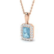 Emerald Cut Aquamarine Halo Pendant in in 10K/14K gold and platinum with certified lab-grown or natural diamonds