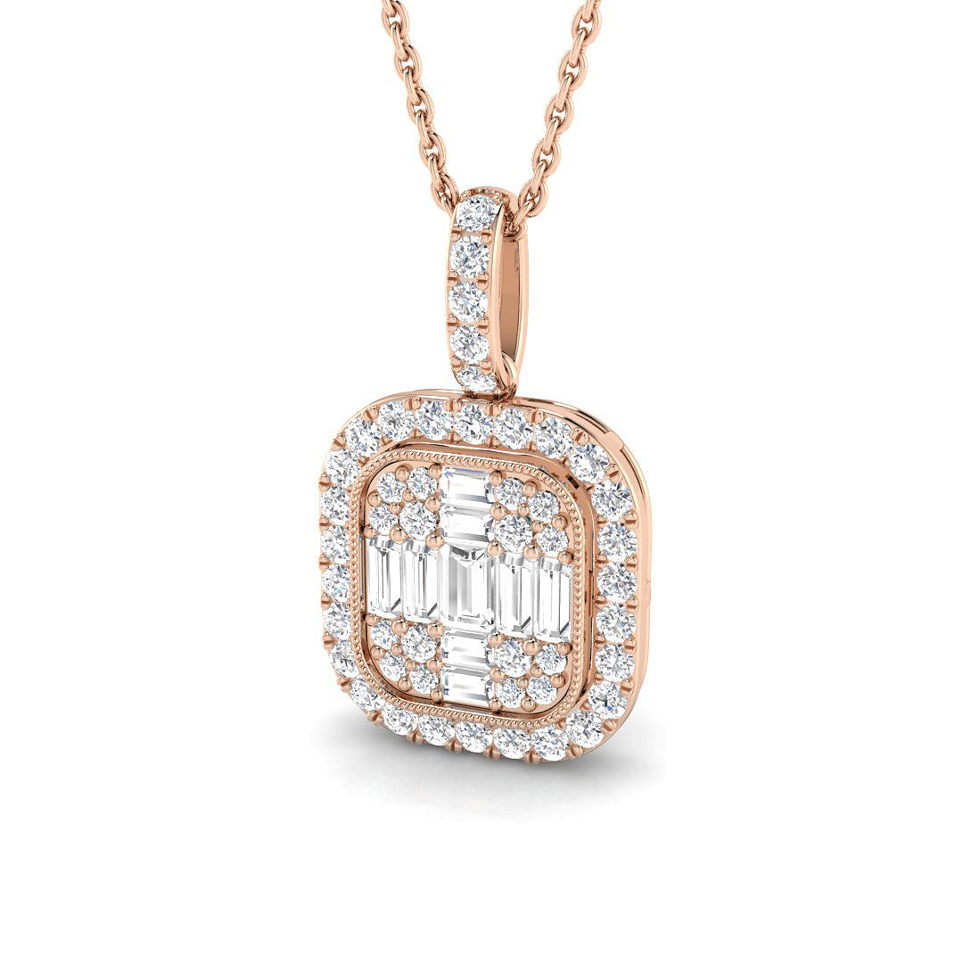 Baguette Diamond Pendant Necklace in 0.75 Carat in 10K/14K gold and platinum with certified lab-grown or natural diamonds