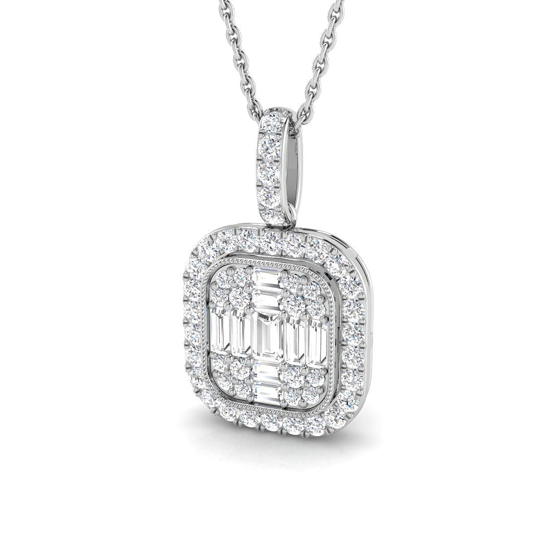 Baguette Diamond Pendant Necklace in 0.75 Carat in 10K/14K gold and platinum with certified lab-grown or natural diamonds
