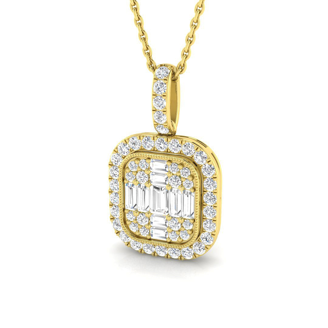 Baguette Diamond Pendant Necklace in 0.75 Carat in 10K/14K gold and platinum with certified lab-grown or natural diamonds