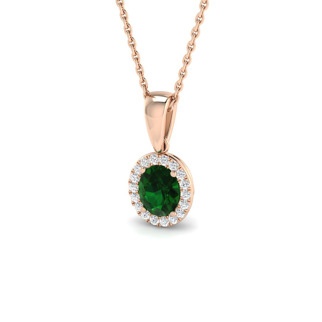 Green Emerald Diamond Pendant UK in 10K/14K gold and platinum with certified lab-grown or natural diamonds