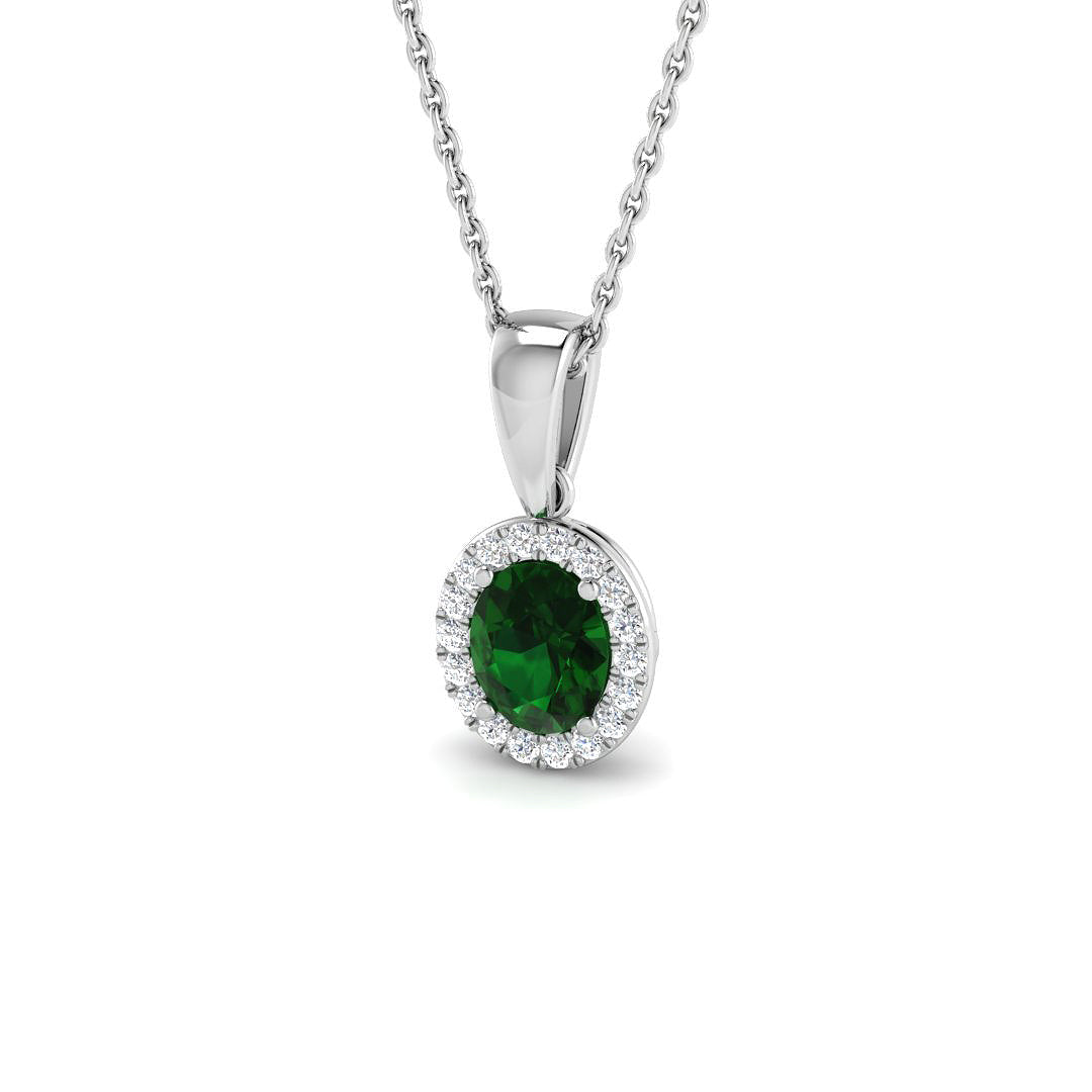 Green Emerald Diamond Pendant UK in 10K/14K gold and platinum with certified lab-grown or natural diamonds
