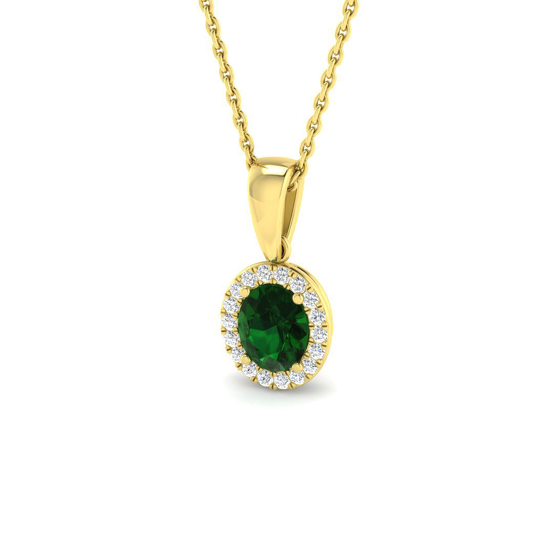 Green Emerald Diamond Pendant UK in 10K/14K gold and platinum with certified lab-grown or natural diamonds