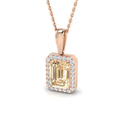 Emerald Cut Morganite Halo Pendant in in 10K/14K gold and platinum with certified lab-grown or natural diamonds