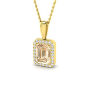 Emerald Cut Morganite Halo Pendant in in 10K/14K gold and platinum with certified lab-grown or natural diamonds