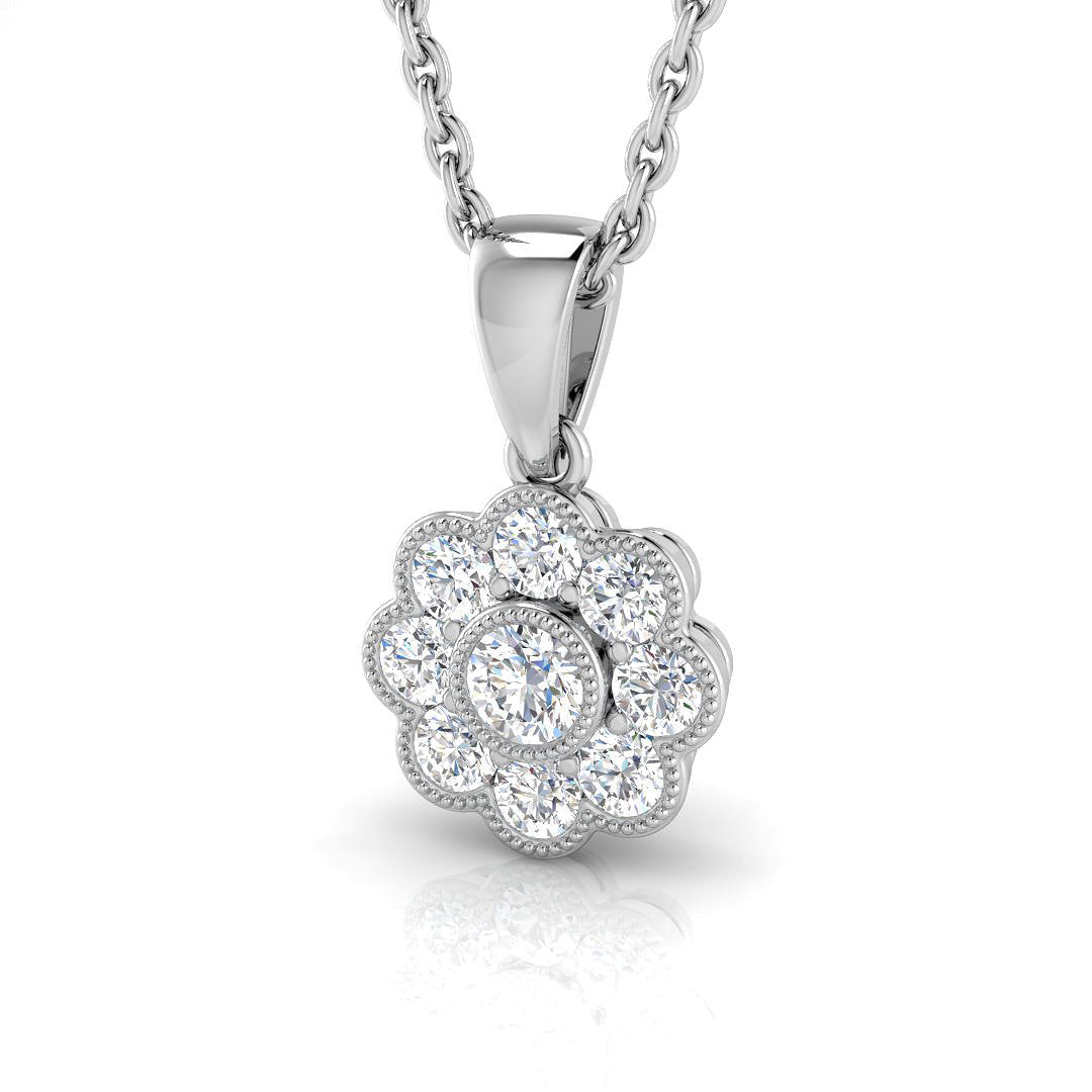 Flower-Shaped Diamond Pendant in 10K/14K gold and platinum with certified lab-grown or natural diamonds