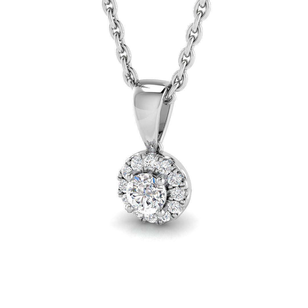 Round Diamond Halo Pendant in 10K/14K gold and platinum with certified lab-grown or natural diamonds