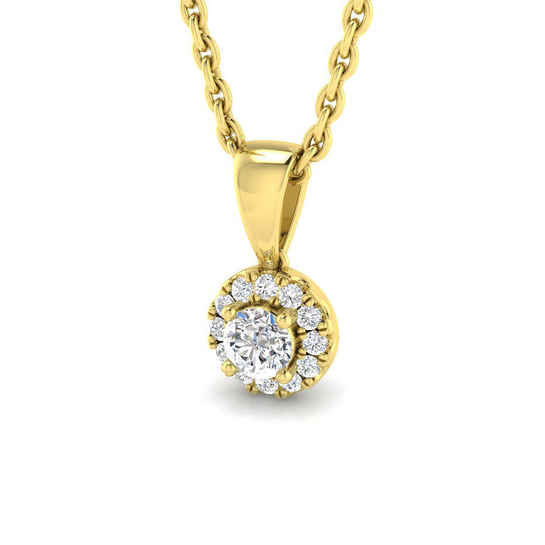 Round Diamond Halo Pendant in 10K/14K gold and platinum with certified lab-grown or natural diamonds