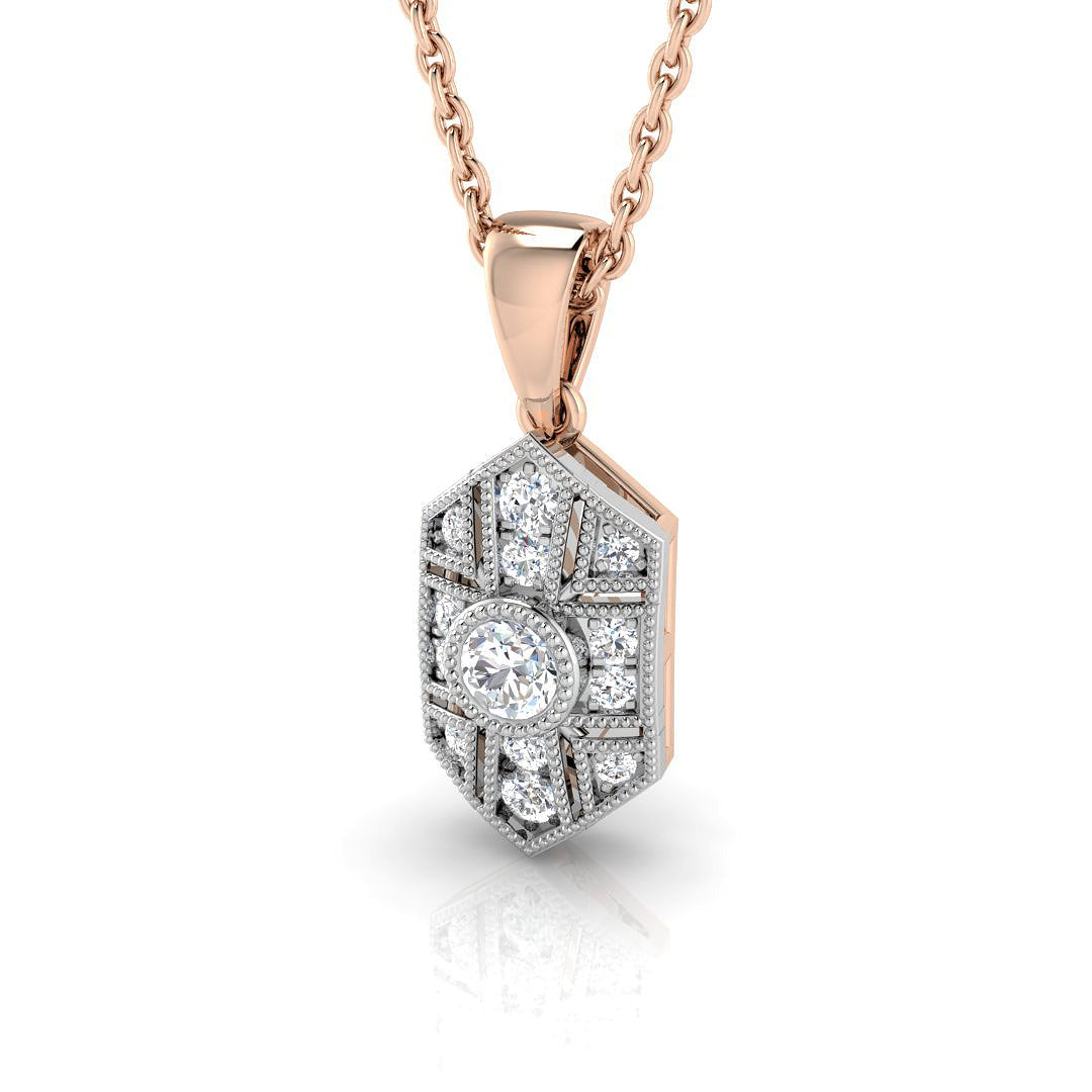 Hexagon Diamond Pendant Necklace with Unique Geometric Design in 10K/14K gold and platinum with certified lab-grown or natural diamonds