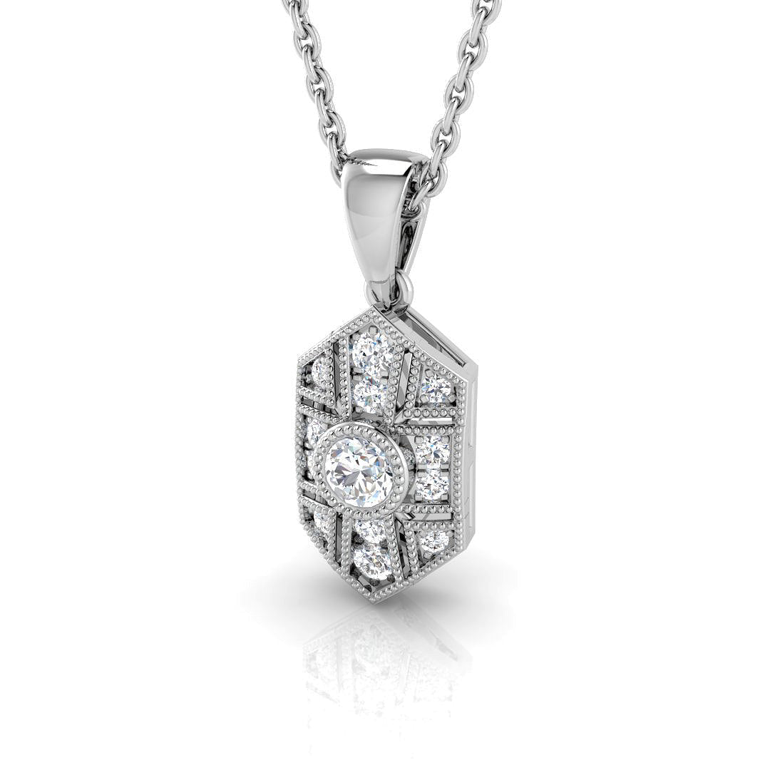 Hexagon Diamond Pendant Necklace with Unique Geometric Design in 10K/14K gold and platinum with certified lab-grown or natural diamonds