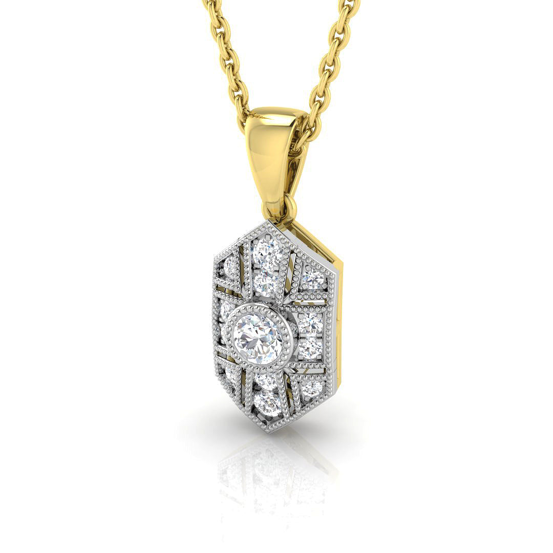 Hexagon Diamond Pendant Necklace with Unique Geometric Design in 10K/14K gold and platinum with certified lab-grown or natural diamonds