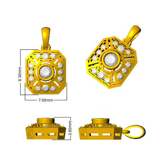 Octagon Diamond Pendant Necklace with Vintage Style Design - UK Made in 10K/14K gold and platinum with certified lab-grown or natural diamonds