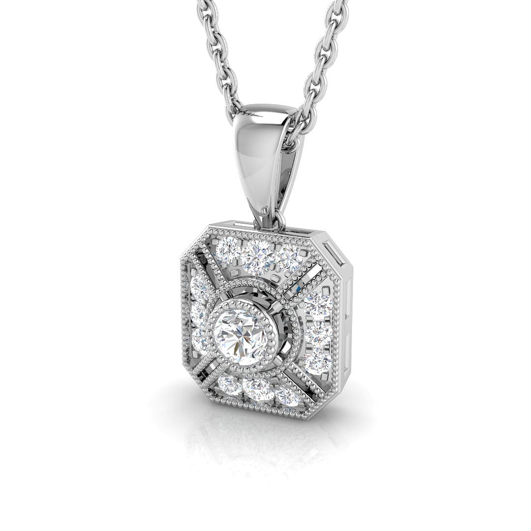 Octagon Diamond Pendant Necklace with Vintage Style Design - UK Made in 10K/14K gold and platinum with certified lab-grown or natural diamonds