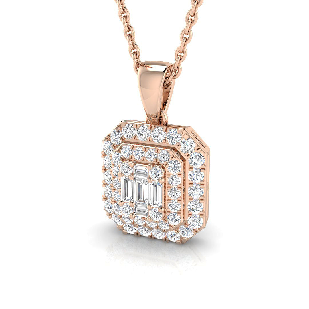 Baguette and Round Diamond Pendant Necklace in 10K/14K gold and platinum with certified lab-grown or natural diamonds