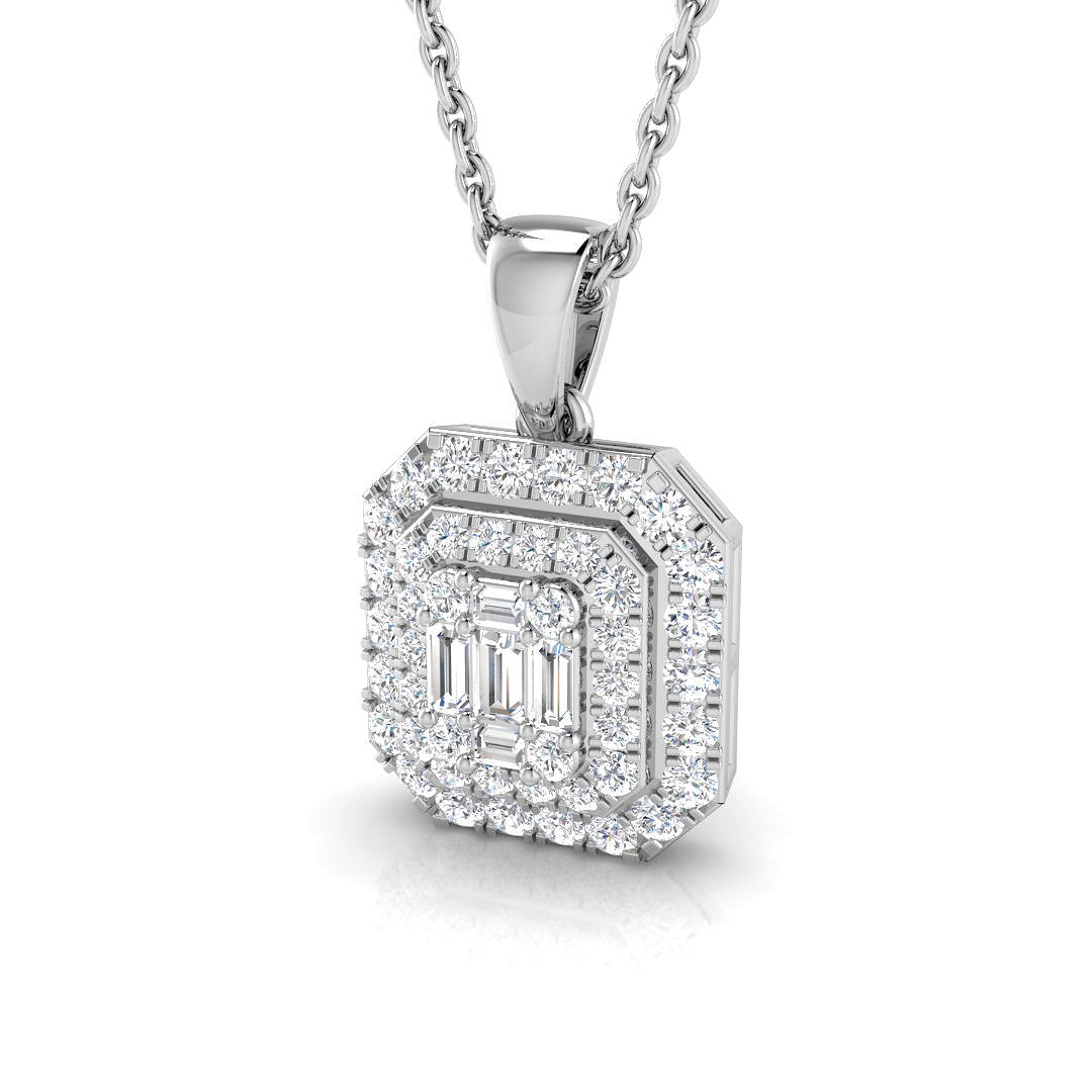 Baguette and Round Diamond Pendant Necklace in 10K/14K gold and platinum with certified lab-grown or natural diamonds
