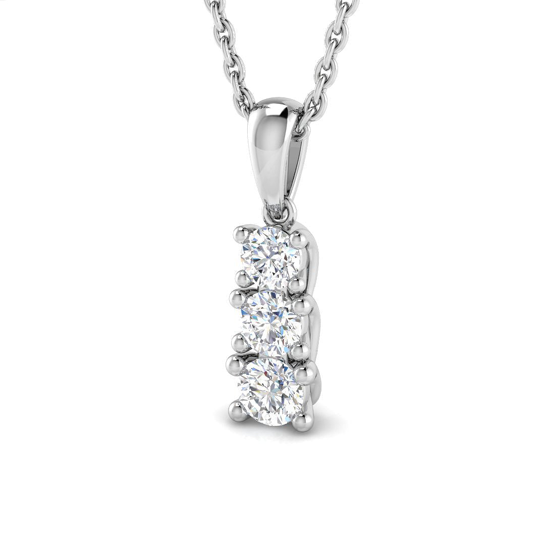 Three Stone Diamond Trilogy Pendant Necklace in 10K/14K gold and platinum with certified lab-grown or natural diamonds