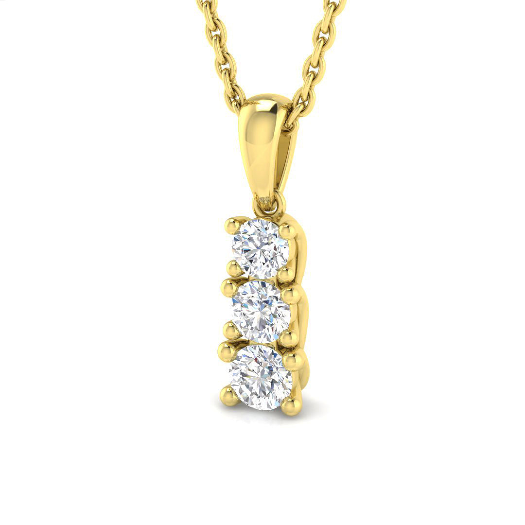 Three Stone Diamond Trilogy Pendant Necklace in 10K/14K gold and platinum with certified lab-grown or natural diamonds
